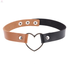 Women Gothic Punk Pu Leather Brown Black Dainty Love Heart Choker Necklace